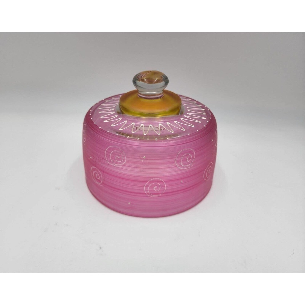 Cheese Dome Frosted Hand Painted Pink White Glass by Golden Hill Studio